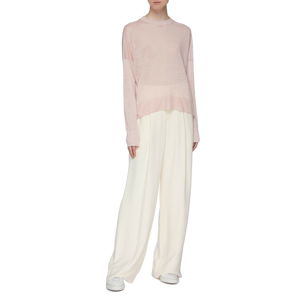 Theory Karenia Linen Blend Sweater Pullover Pale Allium Pink Crew Neck Sz L $255